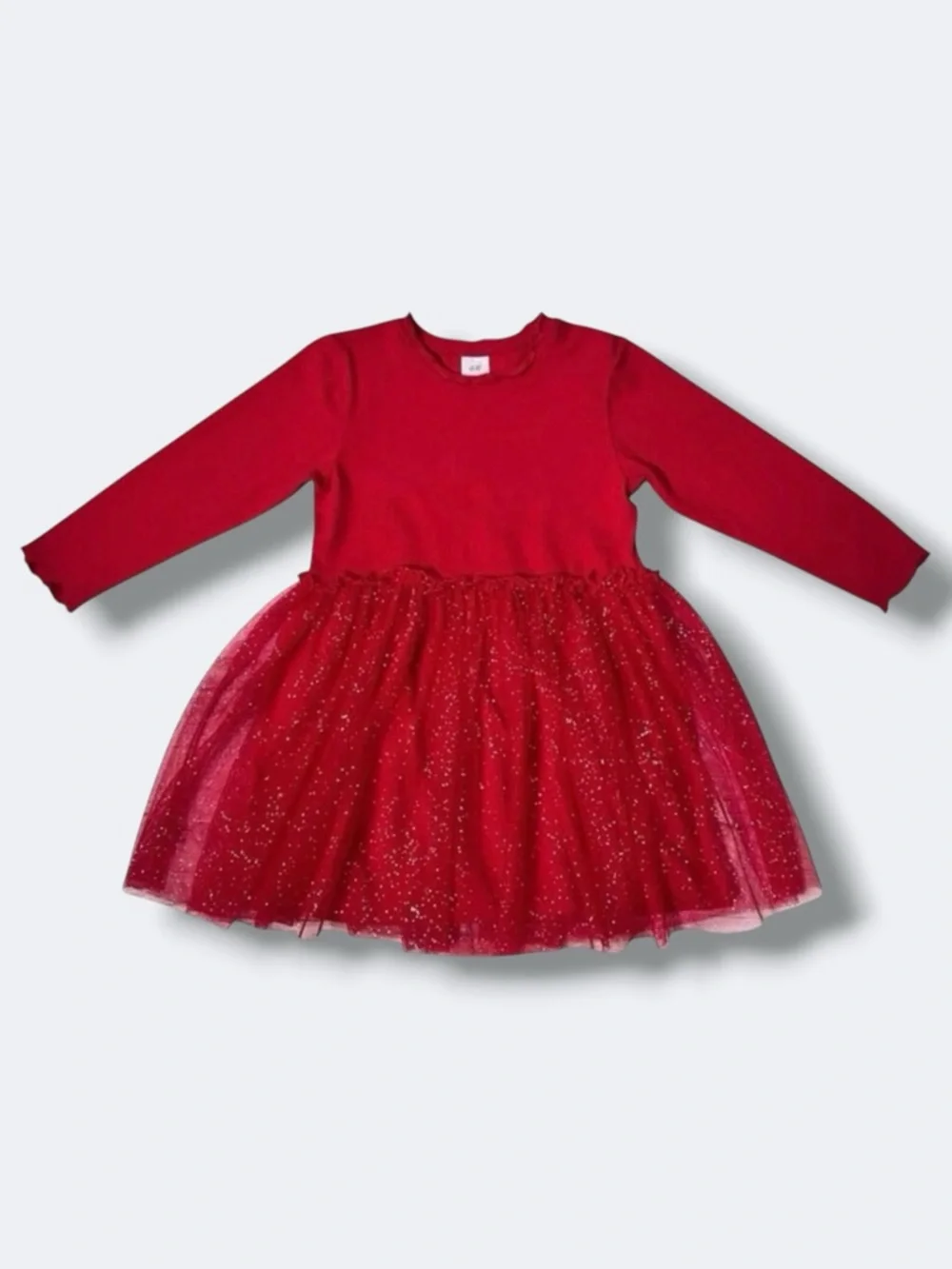 🌵3/$20 H&M Girls Dress Size 18M Red Glitter Tulle Holiday Long Sleeve Party